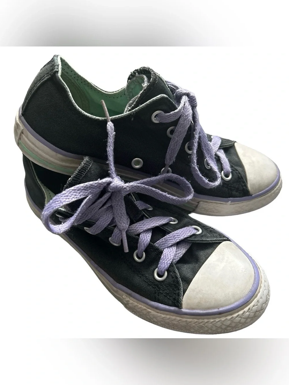 Converse Chuck Taylor All Star Double Tongue Ox Low Top Black Purple Teal Kids 2